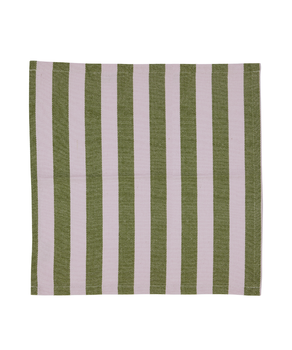 Gorm mundserviet stribet, grøn/rosa - 45x45 cm.